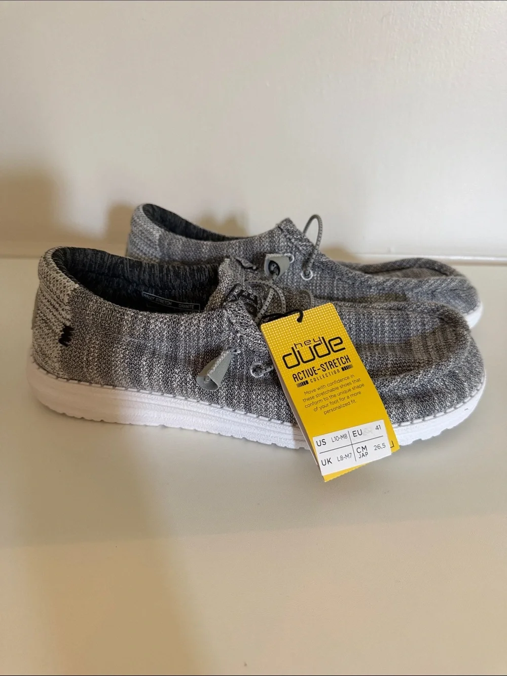 New Hey Dude Knit Slip-On Shoes - Gray and White women 10 men 8